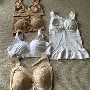 Women's Lace and Cotton Bra Set - White and Tan